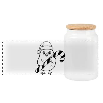 Süßer Weihnachtsvogel mit Candy Cane Illustration - Panorama Keksdose mit Holzdeckel - Weiß - Vorne