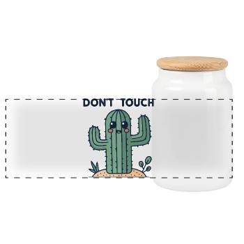 Cute Cactus: No Touch - Panoramic Cookie Jar with Wooden Lid - white - Front