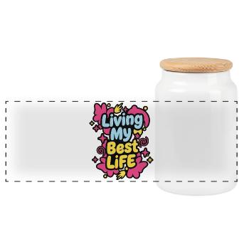 Living My Best Life – Streetwear-Pop-Ästhetik - Panorama Keksdose mit Holzdeckel - Weiß - Vorne