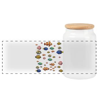 Colorful Fish Underwater Pattern - Panoramic Cookie Jar with Wooden Lid - white - Front
