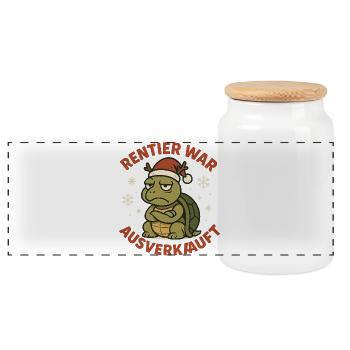 Reindeer was turtle Xmas - Panoramic Cookie Jar with Wooden Lid - white - Front