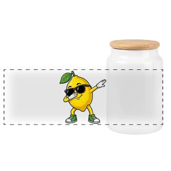Dessin animé Dun Citron dans la pose Dab - Boîte à biscuits avec couvercle en bois - blanc - Devant