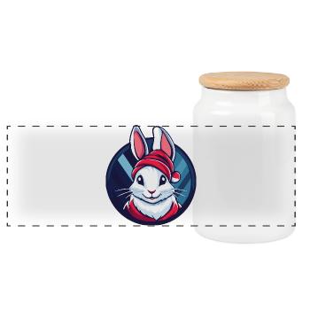 Christmas bunny in the winter circle - Panoramic Cookie Jar with Wooden Lid - white - Front