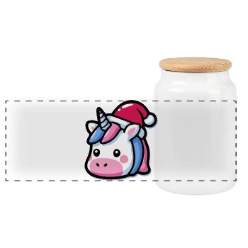 Einhorn Kopf Weihnachtsmütze Kawaii - Panorama Keksdose mit Holzdeckel - Weiß - Vorne