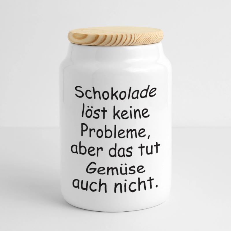 Chocolate doesn't solve any problems funny saying Panoramic Cookie Jar with Wooden Lid