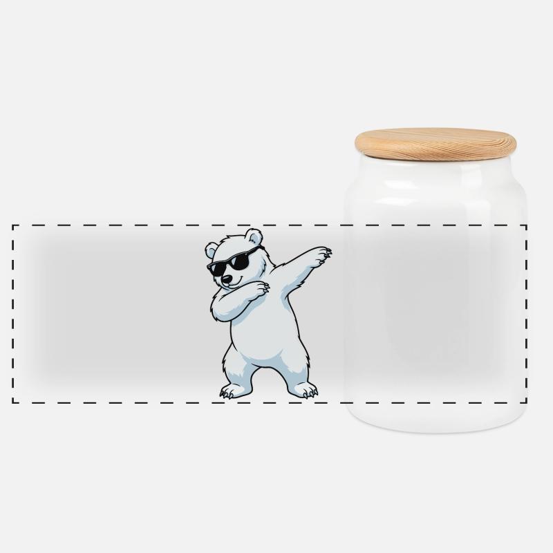 Dab Eisbär Cartoon - Panorama Keksdose mit Holzdeckel - Weiß