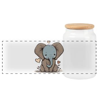 Kuschelefant mit Herz - Panorama Keksdose mit Holzdeckel - Weiß - Vorne