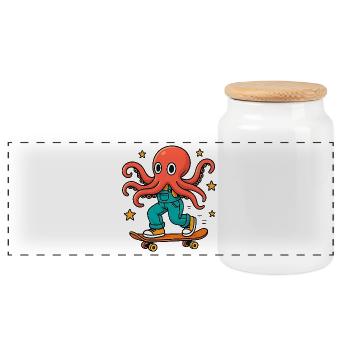 Skater-Oktopus in Latzhose - Panorama Keksdose mit Holzdeckel - Weiß - Vorne