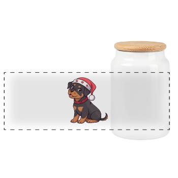 Santa Rottweiler Weihnachtswelpe - Panorama Keksdose mit Holzdeckel - Weiß - Vorne