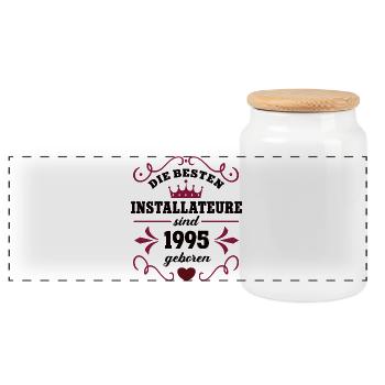 1995 Plumber Birthday Year 95 - Panoramic Cookie Jar with Wooden Lid - white - Front