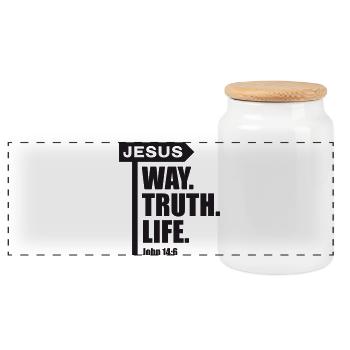 Jesus_Way Truth_Life - Panoramic Cookie Jar with Wooden Lid - white - Front