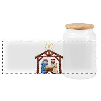 Embroidered nativity scene – Christmas story (printed) - Panoramic Cookie Jar with Wooden Lid - white - Front