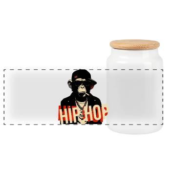 Hip Hop Chimp Bling Icon - Panoramic Cookie Jar with Wooden Lid - white - Front