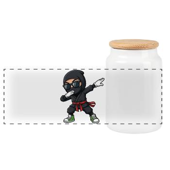 Dessin animé drôle de ninja dab - Boîte à biscuits avec couvercle en bois - blanc - Devant