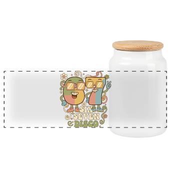 Retro Party 6-7 Discokugel Geschenk Lustig Süß - Panorama Keksdose mit Holzdeckel - Weiß - Vorne
