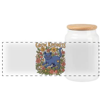 Couronne de fleurs bleues de chat Grow Kindness - Boîte à biscuits avec couvercle en bois - blanc - Devant