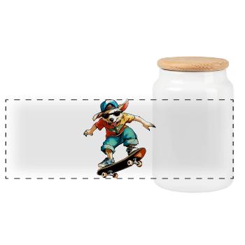 Australian Shepherd Skateboard - Dog - Panoramic Cookie Jar with Wooden Lid - white - Front