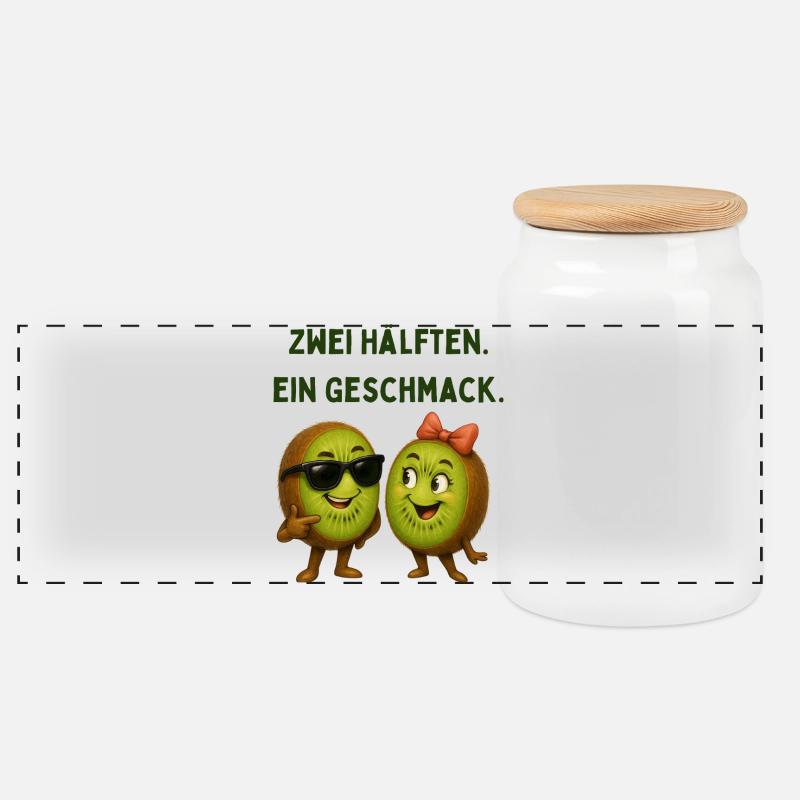 Zwei Hälften Ein Geschmack Kiwi - Panorama Keksdose mit Holzdeckel - Weiß