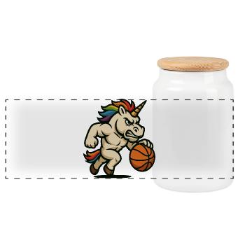 Rainbow Unicorn Basketball - Panoramic Cookie Jar with Wooden Lid - white - Front
