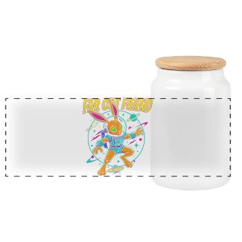 Far Out Bunny Space - Panoramic Cookie Jar with Wooden Lid - white - Front