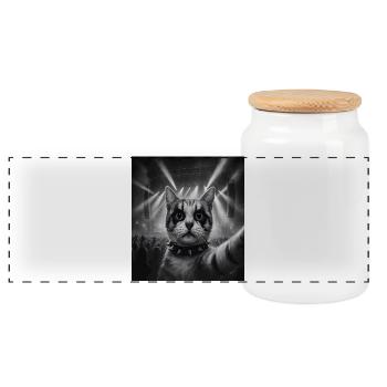 Katze Musik Heavy Metal Katzen Geschenkidee Lustig - Panorama Keksdose mit Holzdeckel - Weiß - Vorne
