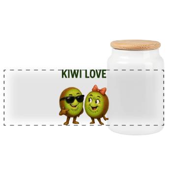 Duo d’amour kiwi - Boîte à biscuits avec couvercle en bois - blanc - Devant