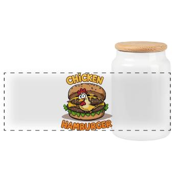 Dessin animé de burger au poulet - Boîte à biscuits avec couvercle en bois - blanc - Devant