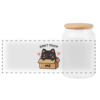 Naughty Cat in Box: Do Not Touch - Panoramic Cookie Jar with Wooden Lid - white - Front
