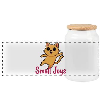 Little Kitten of Joy Jump - Panoramic Cookie Jar with Wooden Lid - white - Front