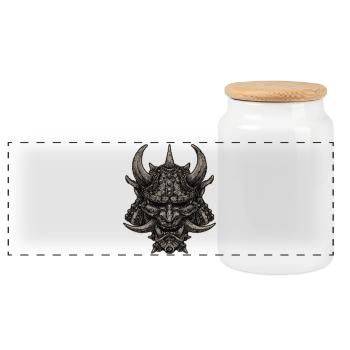 Casque de Samouraï Démoniaque, Masque Oni - Boîte à biscuits avec couvercle en bois - blanc - Devant