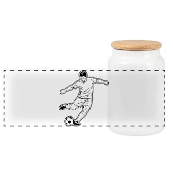 Joueur de football, tir et porteur de buts - Boîte à biscuits avec couvercle en bois - blanc - Devant