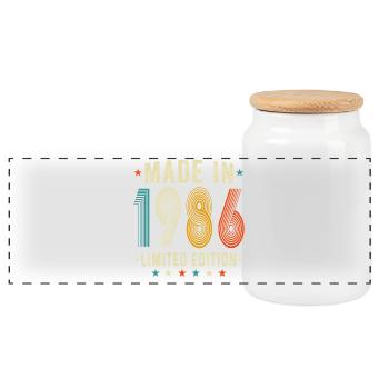 Vintage 1986 Limited Edition – 40 Jahre alte Geschenke - Panorama Keksdose mit Holzdeckel - Weiß - Vorne