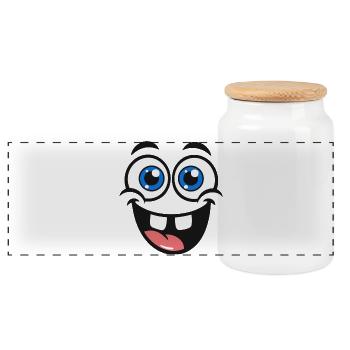 Visage de dessin animé coquin – Un œil et langue dehors - Boîte à biscuits avec couvercle en bois - blanc - Devant