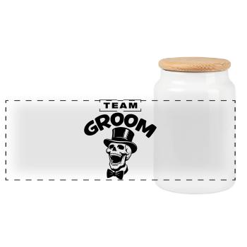 Team Groom Bachelor Party Jga Skeleton - Panoramic Cookie Jar with Wooden Lid - white - Front