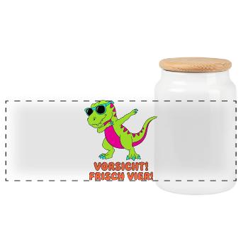 Beware of Fresh Four Dabbing Dino - Panoramic Cookie Jar with Wooden Lid - white - Front