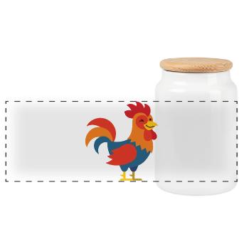 Illustration de dessins animés de coq coloré - Boîte à biscuits avec couvercle en bois - blanc - Devant