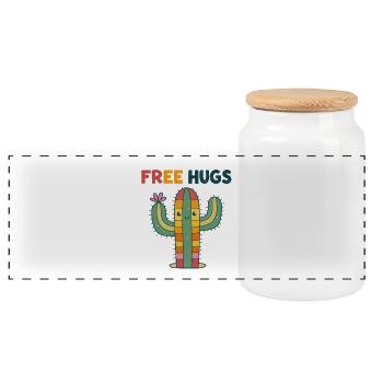 Cactus Free Cuddles Cartoon - Panoramic Cookie Jar with Wooden Lid - white - Front
