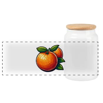 Bright cartoon oranges - Panoramic Cookie Jar with Wooden Lid - white - Front