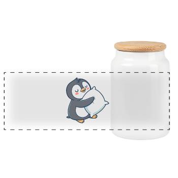 Pastell-Kuschelpinguin - Panorama Keksdose mit Holzdeckel - Weiß - Vorne