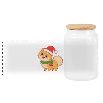 Weihnachtsfestlicher Welpe mit Schal - Panorama Keksdose mit Holzdeckel - Weiß - Vorne