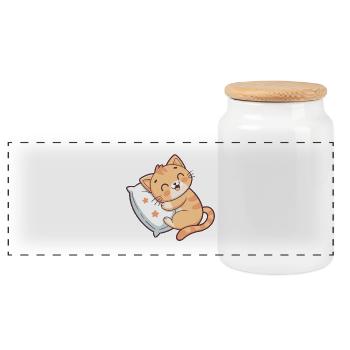Chaton Doux sur Oreiller Étoilé - Boîte à biscuits avec couvercle en bois - blanc - Devant