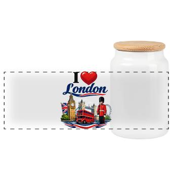 I Love London – Ikonische britische Ikonen - Panorama Keksdose mit Holzdeckel - Weiß - Vorne