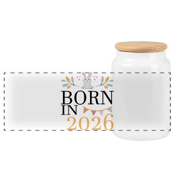Née en 2026 Cadeau de la maman de Baby Bunny Soon - Boîte à biscuits avec couvercle en bois - blanc - Devant