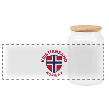Kristiansand-Norwegen-Schildemblem - Panorama Keksdose mit Holzdeckel - Weiß - Vorne