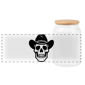 Cowboy Totenkopf - Panorama Keksdose mit Holzdeckel - Weiß - Vorne