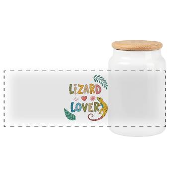 Lizard Lover — Tropische Farben - Panorama Keksdose mit Holzdeckel - Weiß - Vorne