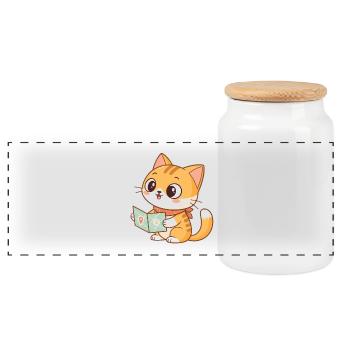 Cat Explorer and Map - Panoramic Cookie Jar with Wooden Lid - white - Front