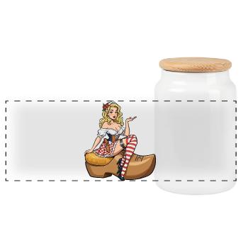 Holland-Pin-up in Verstopfung - Panorama Keksdose mit Holzdeckel - Weiß - Vorne