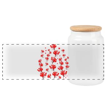 red floral pattern hearts garlands floral pattern - Panoramic Cookie Jar with Wooden Lid - white - Front