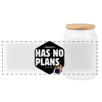 Has No Plans Space Outfit Meme - Panoramic Cookie Jar with Wooden Lid - white - Front